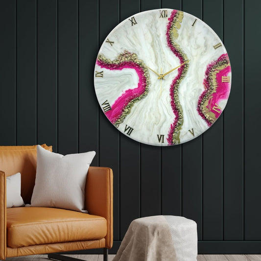 Pink Curves Marble Finish Clock Regular Size 17.5 Inches