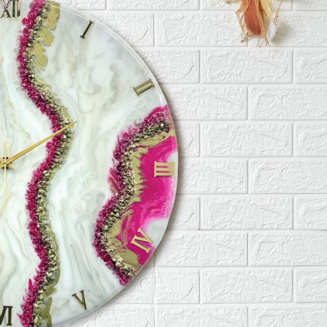 Pink Curves Marble Finish Clock Regular Size 17.5 Inches