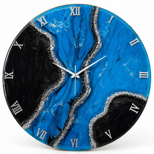 Black Blue Geode Silent Clock 27 inches