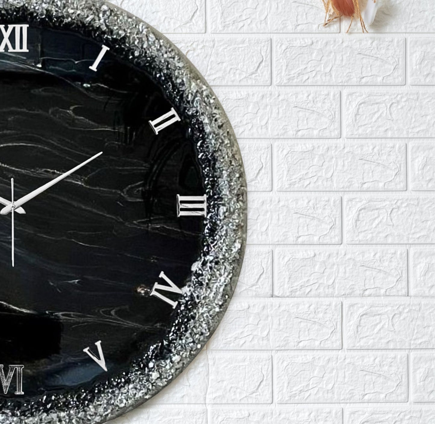 Black Silver Ring Silent Clock 27 Inches