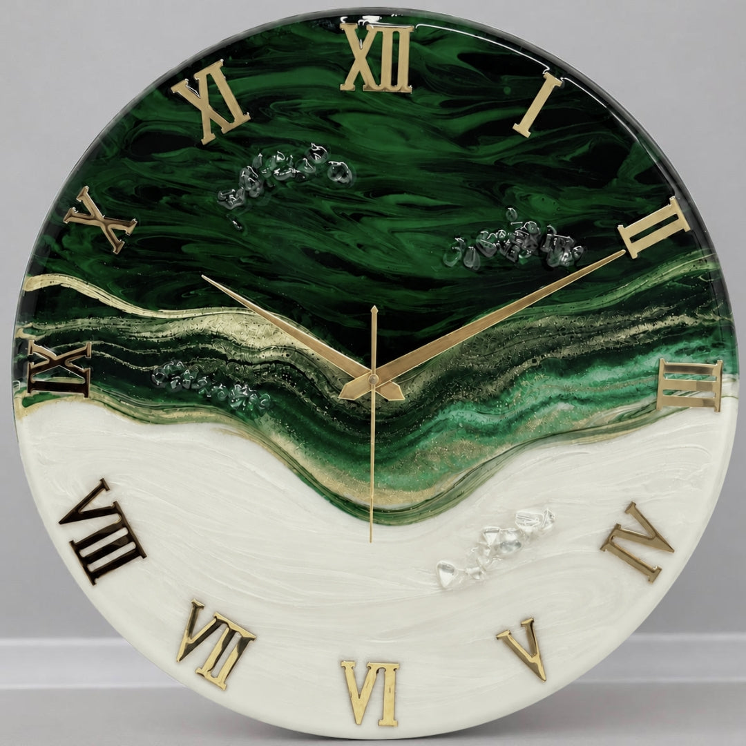 Royal Green Resin Clock 17.5 Inches
