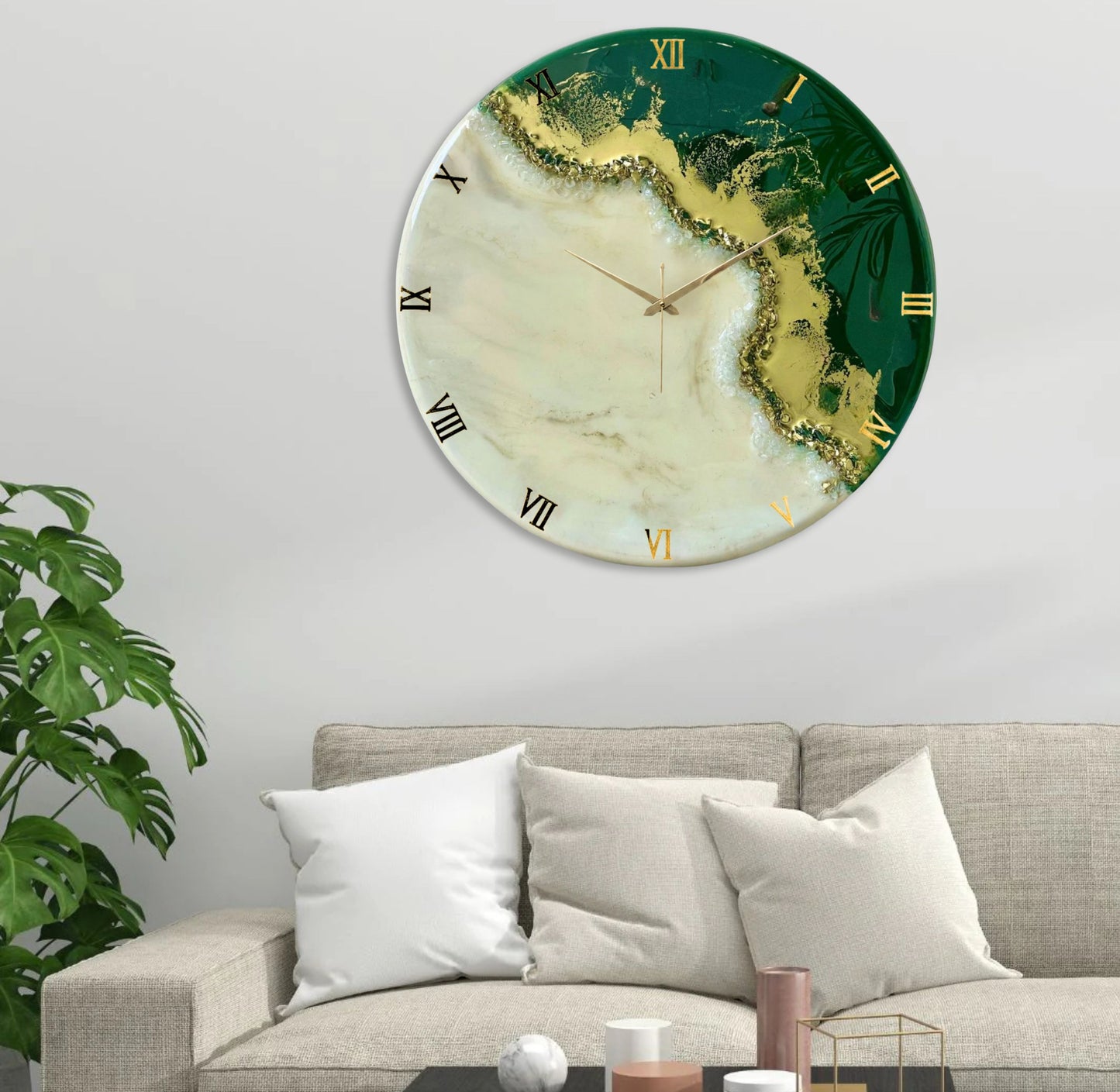 Green Fire Silent Clock 27 Inches