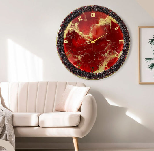 Red Ring Silent Clock 27 Inches