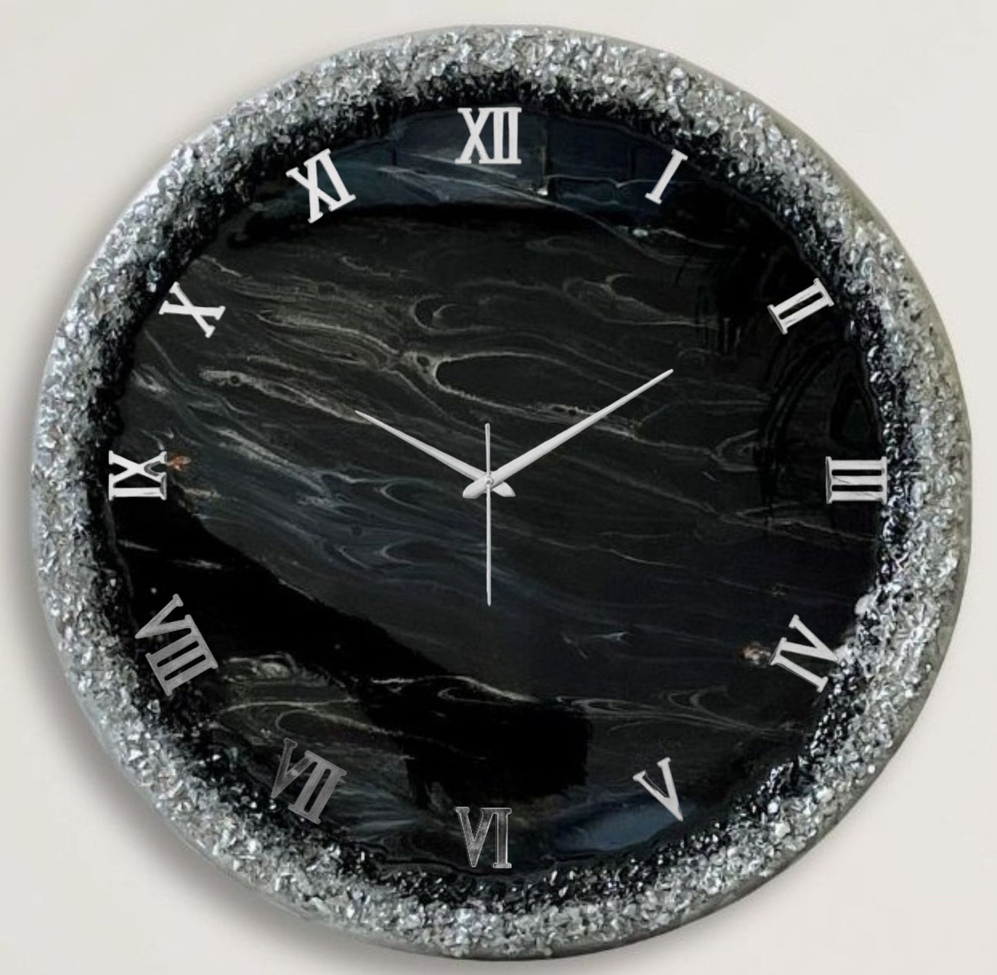 Black Silver Ring Silent Clock 27 Inches