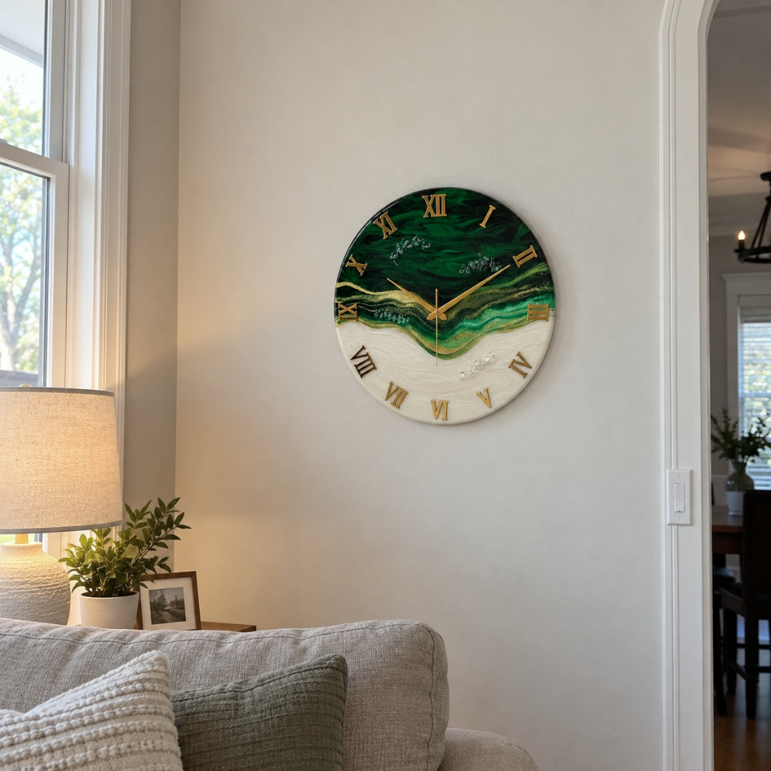 Royal Green Resin Clock 17.5 Inches