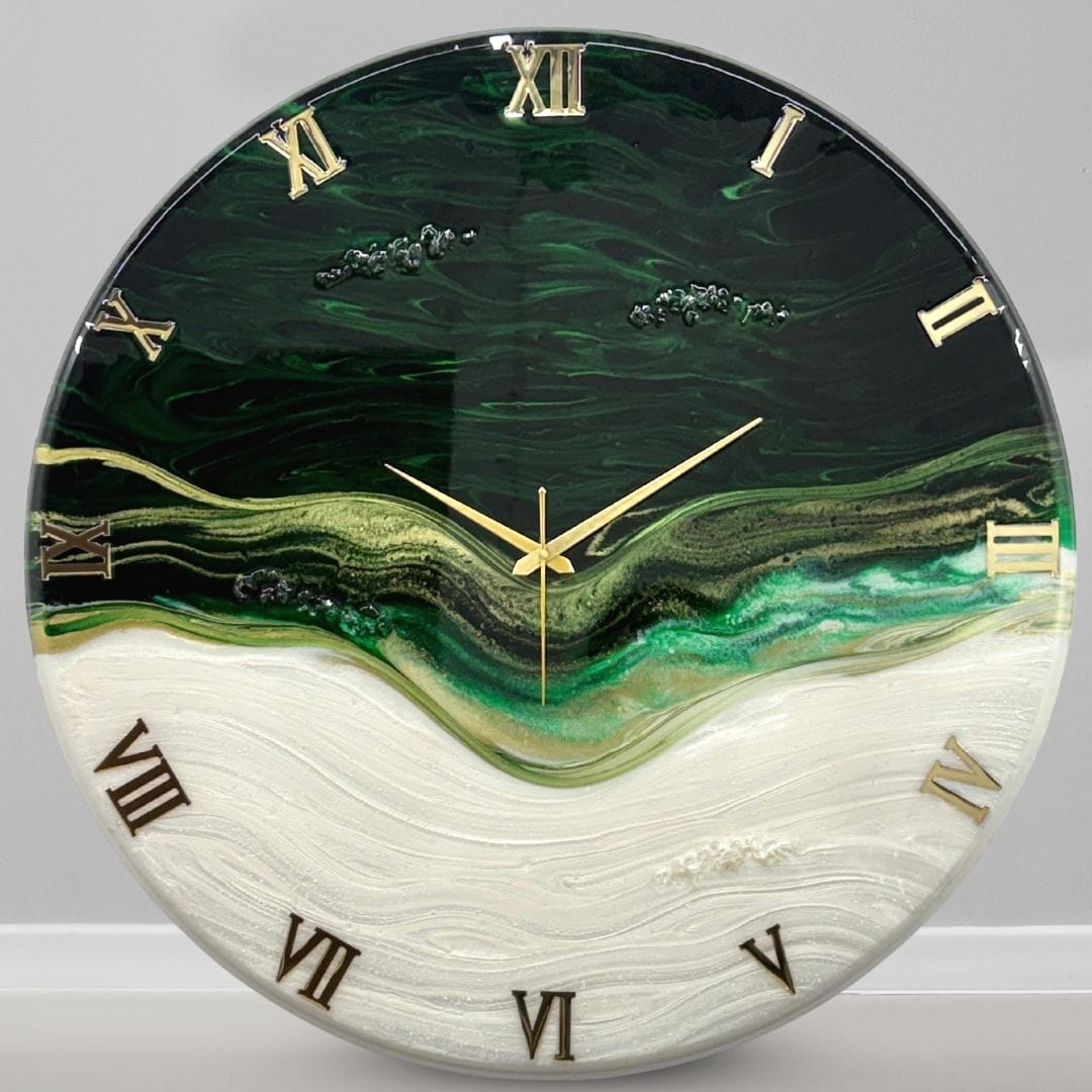 Royal Green Resin Clock 17.5 Inches