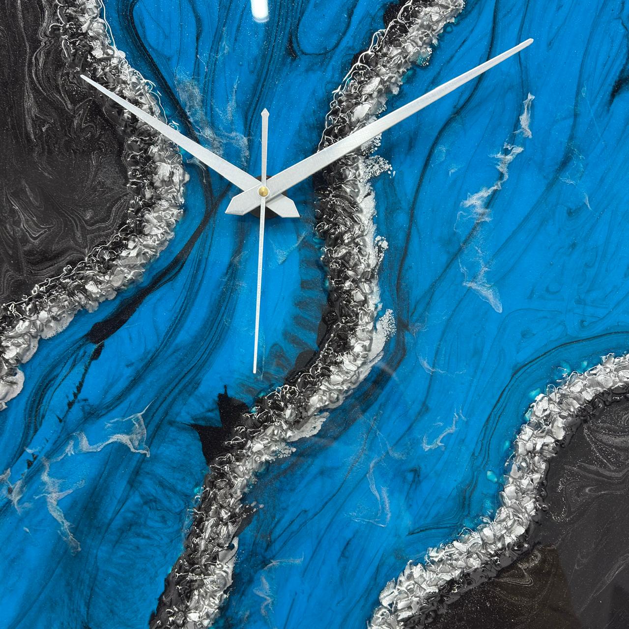 Black Blue Geode Silent Clock 27 inches
