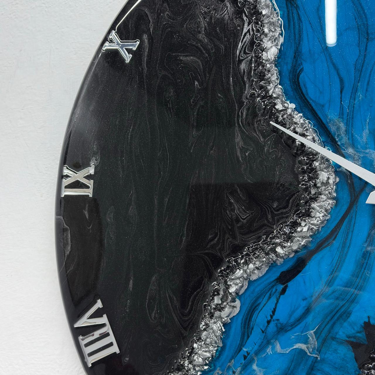 Black Blue Geode Silent Clock 27 inches
