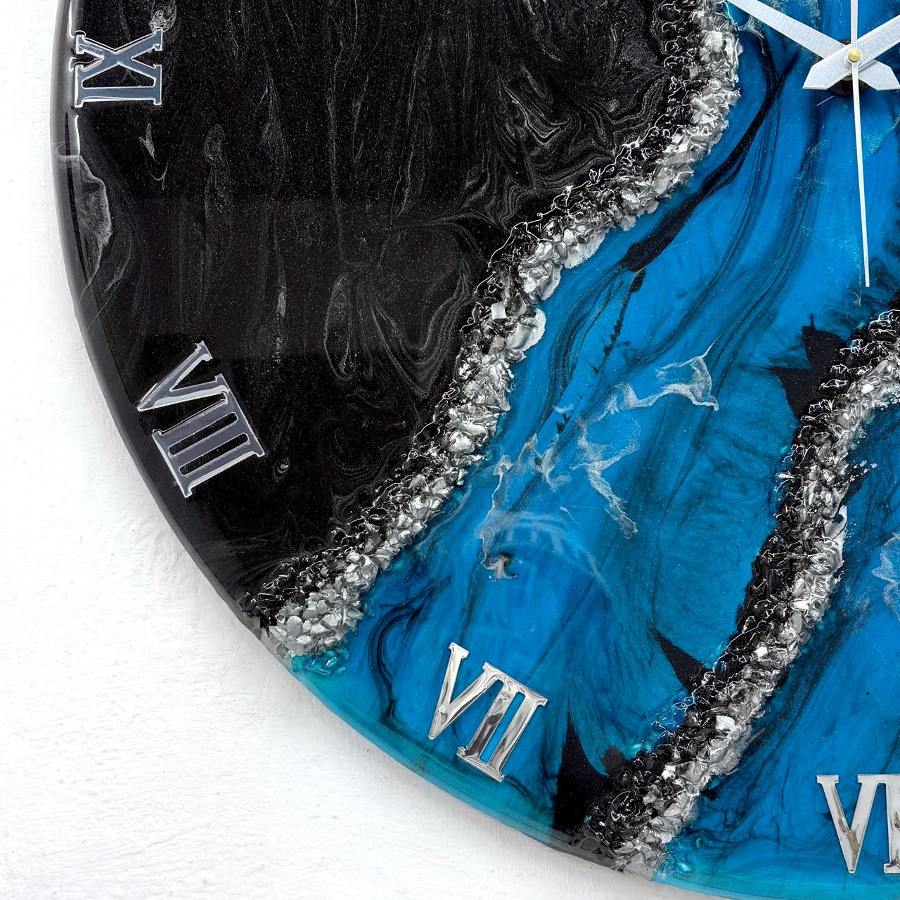 Black Blue Geode Silent Clock 27 inches