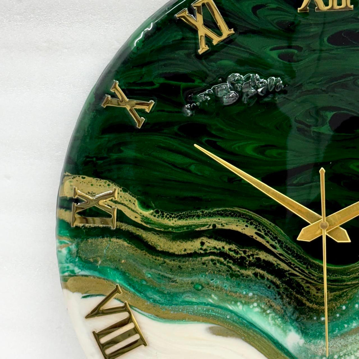 Royal Green Resin Clock 17.5 Inches