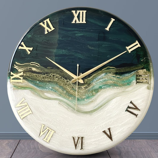 Royal Green Resin Clock 17.5 Inches