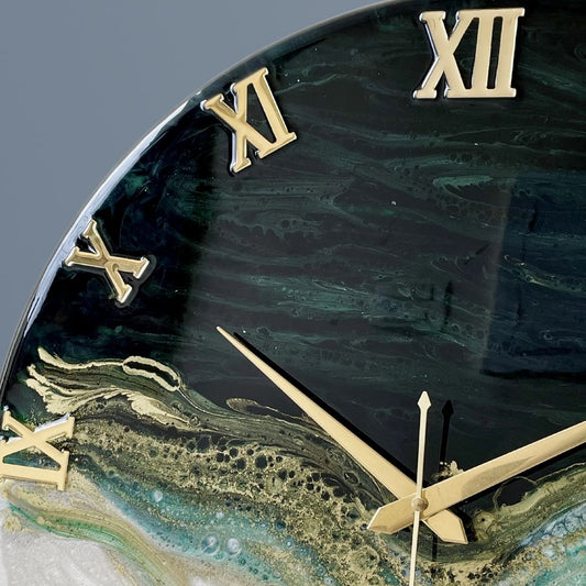 Royal Green Resin Clock 17.5 Inches