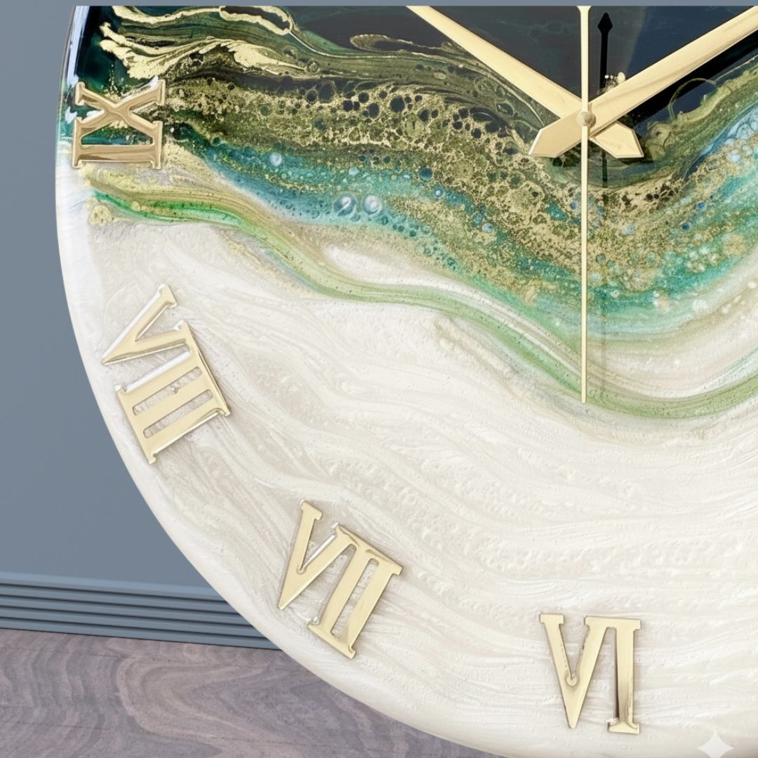 Royal Green Resin Clock 17.5 Inches