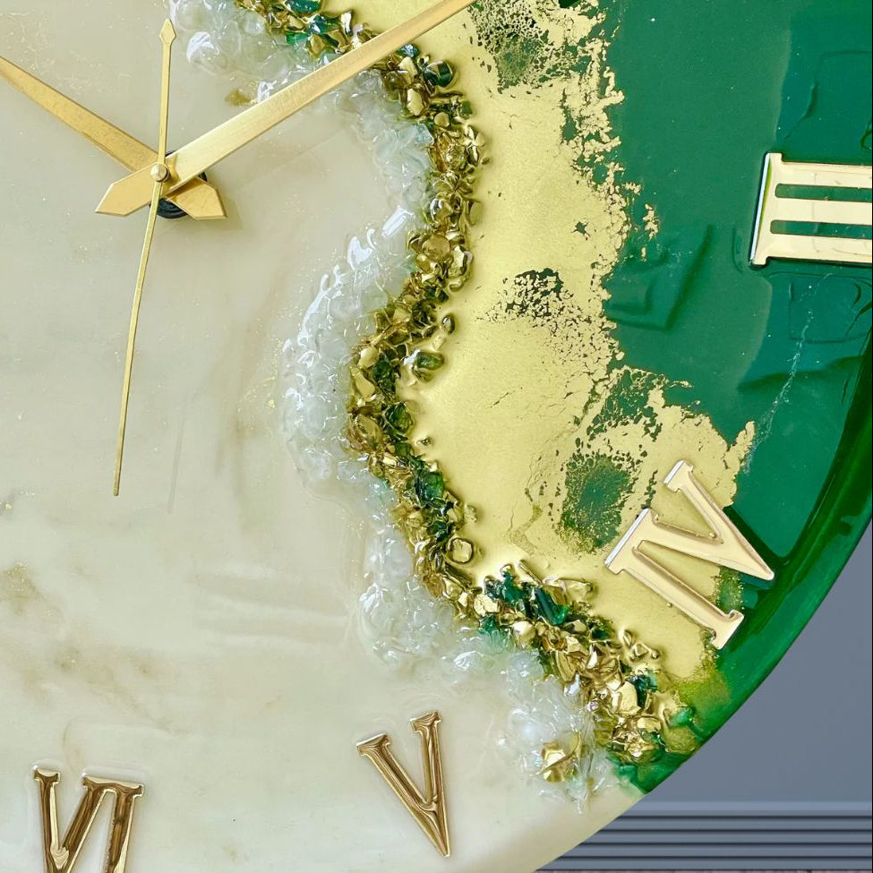 Green Fire Resin Clock 17.5 Inches