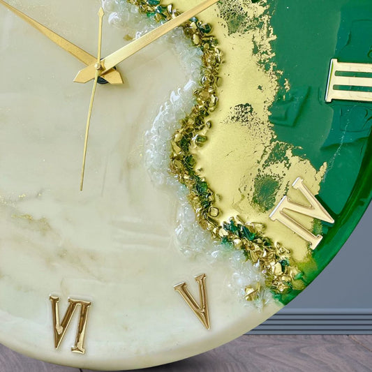 Green Fire Resin Clock 17.5 Inches