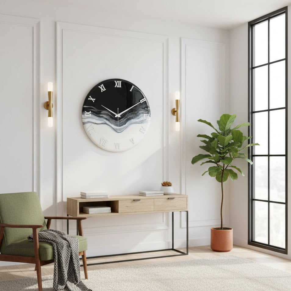 Silver Waves Silent Clock 17.5 inches